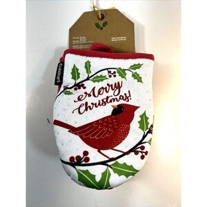 Cuisinart Heat Resistant Mini Oven Mitts Set of 2 Holiday Cardinal Print New